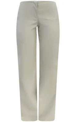 Discount PrettyLittleThing Faux Leather Low Rise Wide Leg Pants Stone