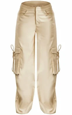 Online PrettyLittleThing Faux Leather Wide Leg Cargo Pants Stone