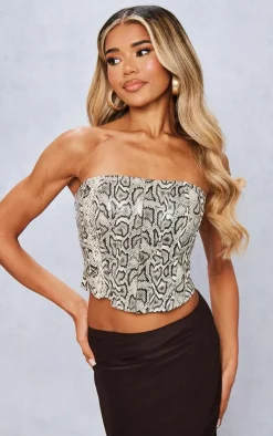 PrettyLittleThing Corsets*Faux Snake Leather Hook And Eye Structured Corset