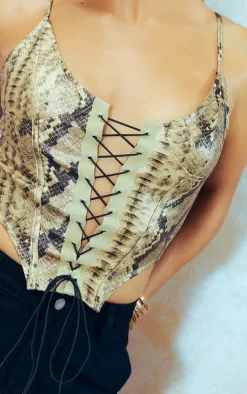 PrettyLittleThing Corsets*Faux Snake Pu Lace Up Corset