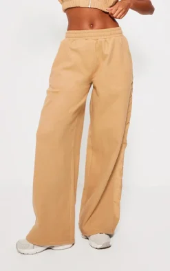 Clearance PrettyLittleThing Fleece Contrast Mid Rise Wide Leg Sweatpants Stone