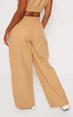 Clearance PrettyLittleThing Fleece Contrast Mid Rise Wide Leg Sweatpants Stone