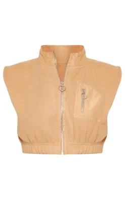 Best PrettyLittleThing Fleece Contrast Pocket Cropped Vest Stone