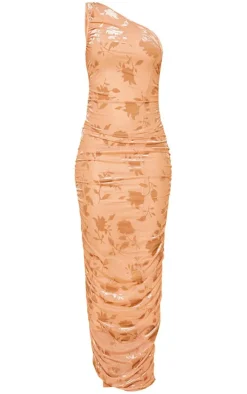 Floral Devore Ruched One Shoulder Maxi Dress-PrettyLittleThing Best