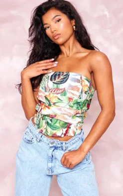 PrettyLittleThing Corsets*Floral Print Woven Drape Front Boned Corset