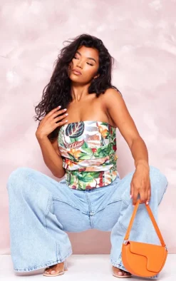 PrettyLittleThing Corsets*Floral Print Woven Drape Front Boned Corset