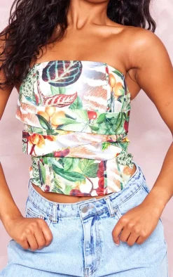 PrettyLittleThing Corsets*Floral Print Woven Drape Front Boned Corset