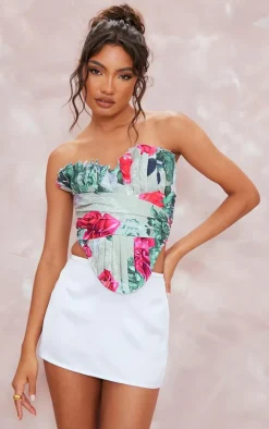 PrettyLittleThing Corsets*Floral Print Woven Pleated Drape Front Corset