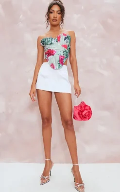 PrettyLittleThing Corsets*Floral Print Woven Pleated Drape Front Corset