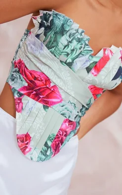 PrettyLittleThing Corsets*Floral Print Woven Pleated Drape Front Corset