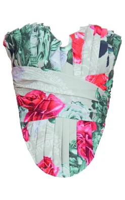 PrettyLittleThing Corsets*Floral Print Woven Pleated Drape Front Corset