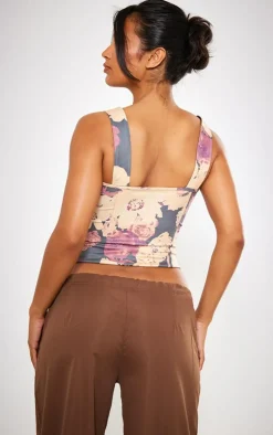 PrettyLittleThing Corsets*Floral Print Woven Structured Lace Up Corset Crop Top