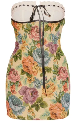 Floral Twill Contrast Bandeau Bodycon Dress-PrettyLittleThing Outlet
