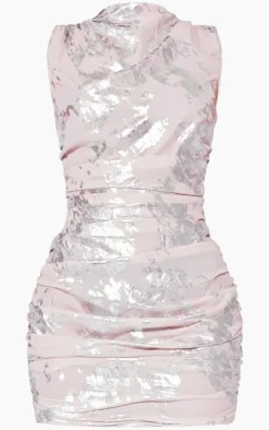 Stone Foil Print Woven Ruched Sleeveless Bodycon Dress-PrettyLittleThing Clearance