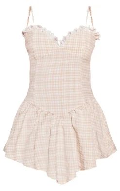 Gingham Lace Frill Strappy Shift Dress-PrettyLittleThing Online
