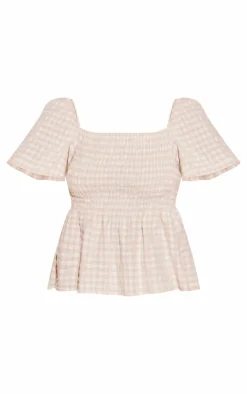 PrettyLittleThing Blouses*Gingham Shirred Blouse