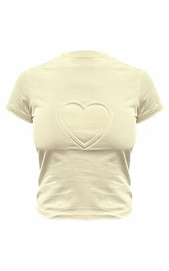 Clearance PrettyLittleThing Heart Embossed Fitted T Shirt Stone