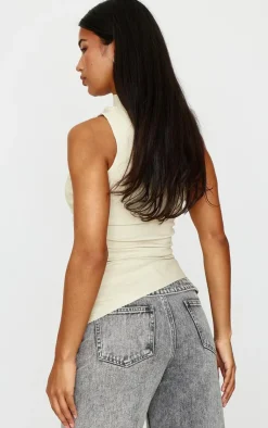 PrettyLittleThing Sleeveless Tops*High Neck Ruched Asymmetrical Long Top