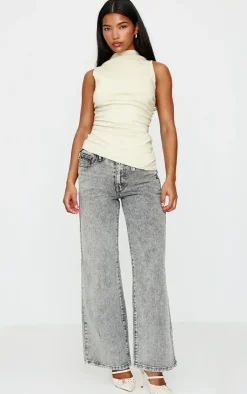 PrettyLittleThing Sleeveless Tops*High Neck Ruched Asymmetrical Long Top