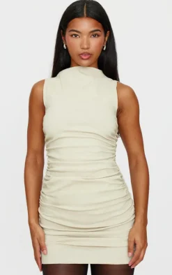 High Neck Ruched Bodycon Dress-PrettyLittleThing