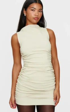 High Neck Ruched Bodycon Dress-PrettyLittleThing