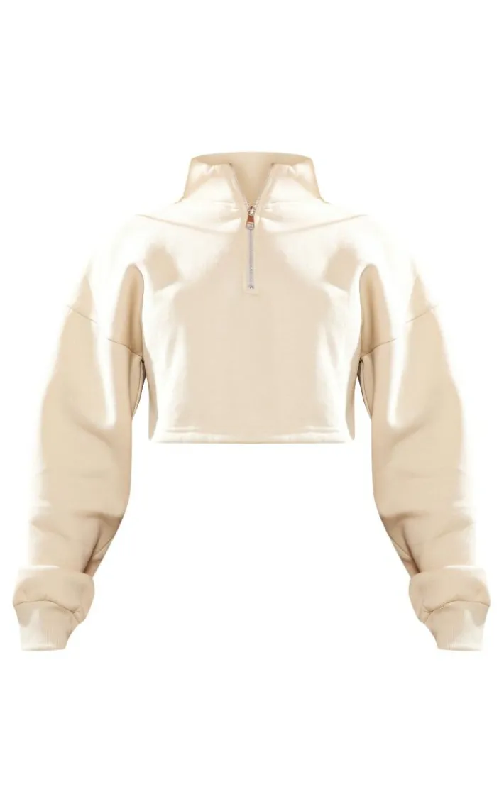 Stone High Neck Zip Up Cropped Sweatshirt
