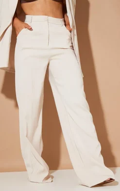 Outlet PrettyLittleThing High Waist Woven Straight Leg Pants Stone