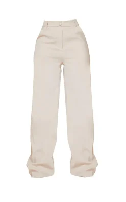 Outlet PrettyLittleThing High Waist Woven Straight Leg Pants Stone