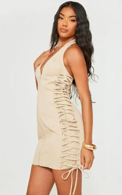 Lace Up Side Zip Front Bodycon Dress-PrettyLittleThing