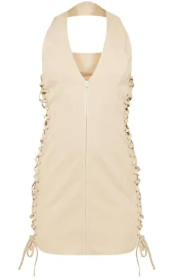 Lace Up Side Zip Front Bodycon Dress-PrettyLittleThing