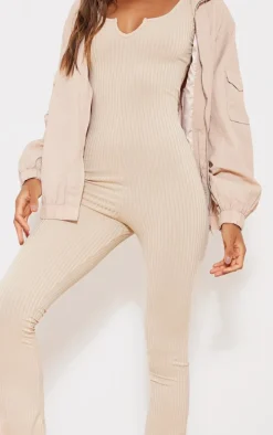Stone Lettuce Hem Rib Scoop Neck Jumpsuit