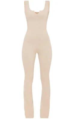 Stone Lettuce Hem Rib Scoop Neck Jumpsuit