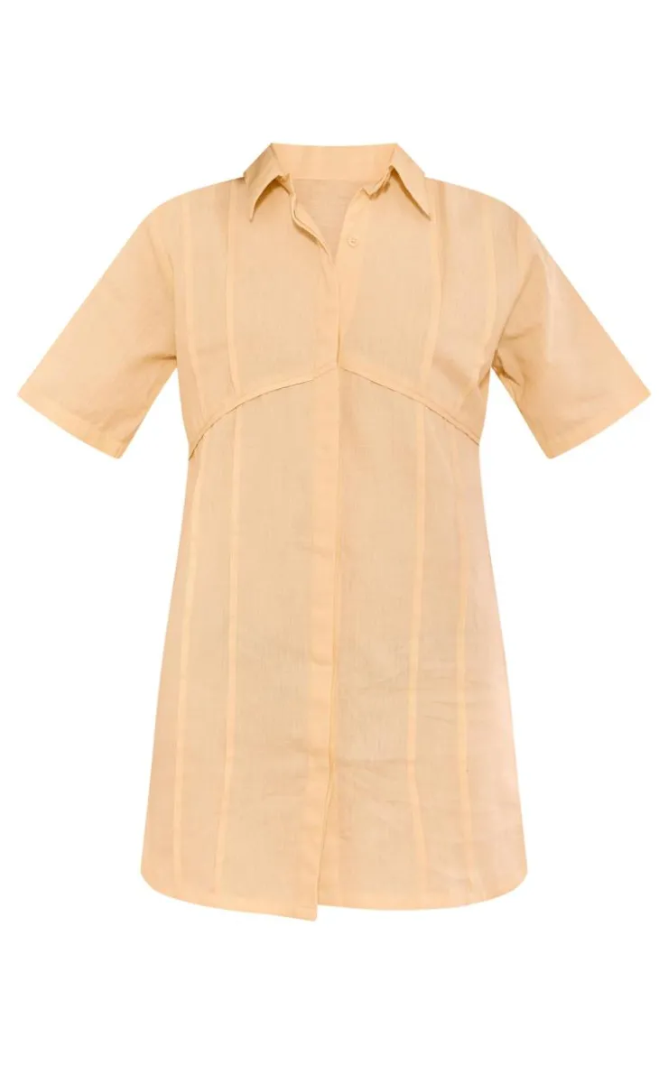 Linen Look Binded Detail Shirt Dress-PrettyLittleThing Online