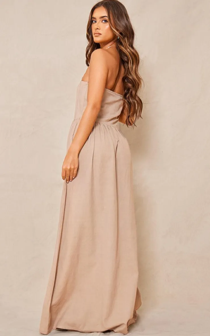 Linen Look Corset Bandeau Maxi Dress-PrettyLittleThing Clearance