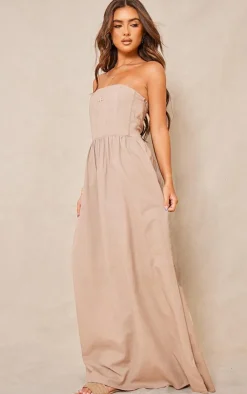 Linen Look Corset Bandeau Maxi Dress-PrettyLittleThing Clearance