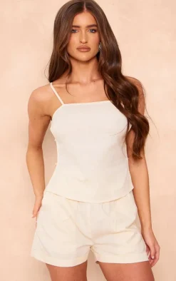 Best PrettyLittleThing Linen Look High Waisted Turn Up Hem Shorts Stone