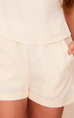 Best PrettyLittleThing Linen Look High Waisted Turn Up Hem Shorts Stone