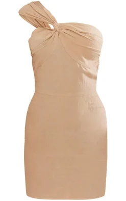 Linen Look One Shoulder Knot Detail Bodycon Dress-PrettyLittleThing Discount