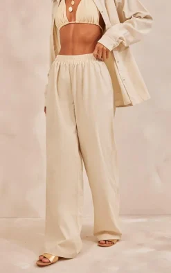 New PrettyLittleThing Linen Look Oversized Wide Leg Pants Stone