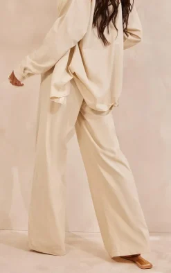 New PrettyLittleThing Linen Look Oversized Wide Leg Pants Stone