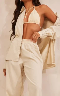 New PrettyLittleThing Linen Look Oversized Wide Leg Pants Stone