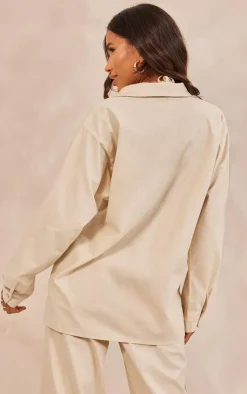 PrettyLittleThing Linen Look Oversized Button Up Shirt Stone