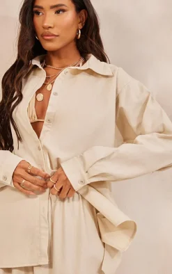 PrettyLittleThing Linen Look Oversized Button Up Shirt Stone