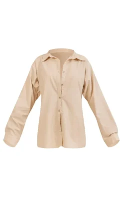 PrettyLittleThing Linen Look Oversized Button Up Shirt Stone