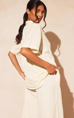 Discount PrettyLittleThing Linen Look Oversize Boxy Short Sleeve Shirt Stone