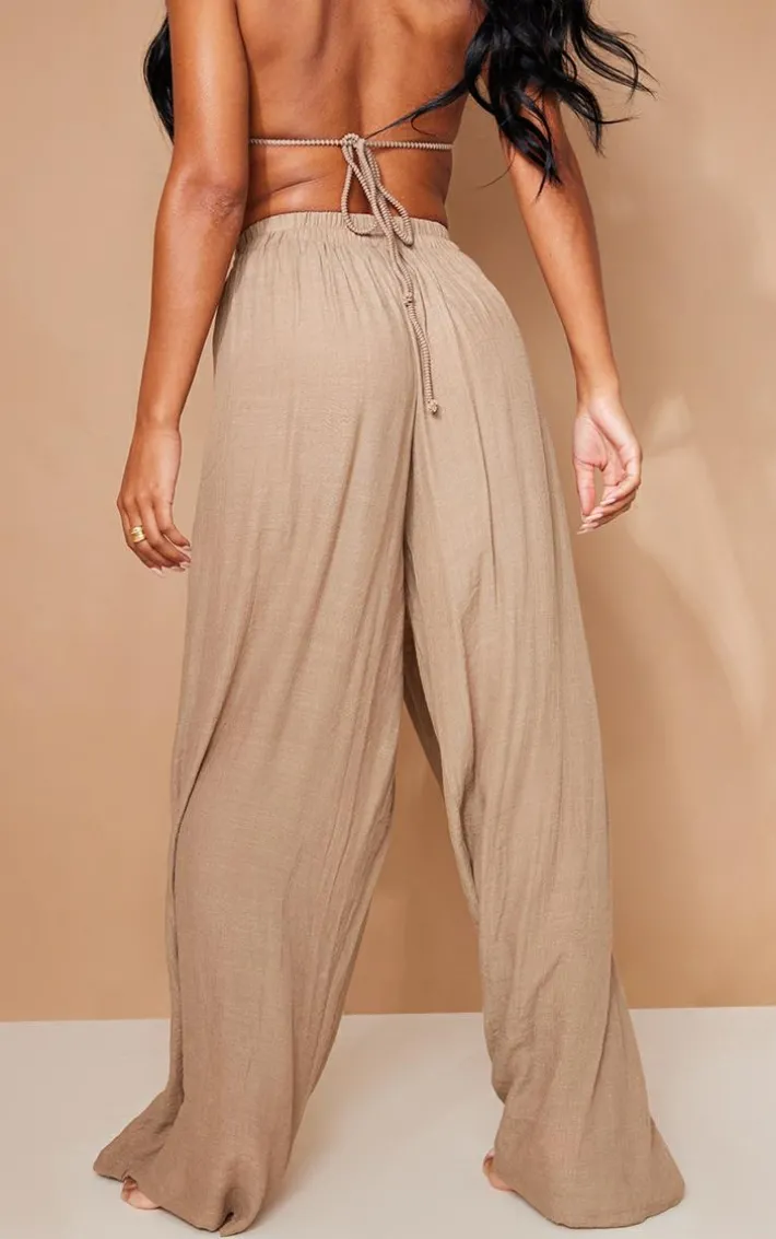 Stone Linen Look Palazzo Beach Pants