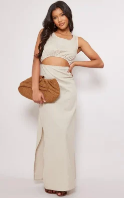 Linen Look Racer Cut Out Maxi Dress-PrettyLittleThing Discount