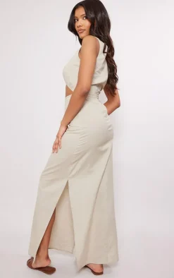 Linen Look Racer Cut Out Maxi Dress-PrettyLittleThing Discount