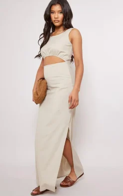 Linen Look Racer Cut Out Maxi Dress-PrettyLittleThing Discount