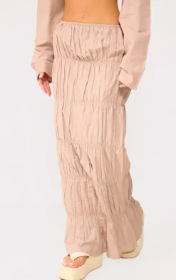 Clearance PrettyLittleThing Linen Look Ruched Maxi Skirt Stone